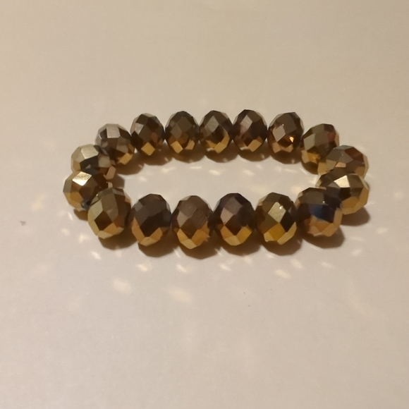 Dark Bronze Crystal Facet Cut Beaded Stretch Bracelet Unisex - Picture 3 of 3